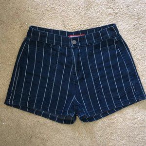 High-Waisted Navy Striped Shorts